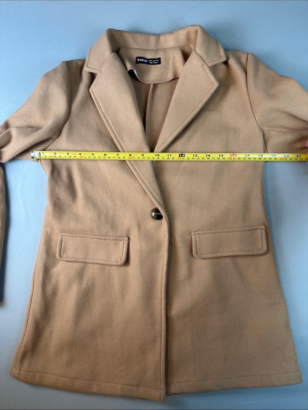 SHEIN Camel Pea Coat Women’s Medium Single-Button Notch Lapel - Picture 5 of 7